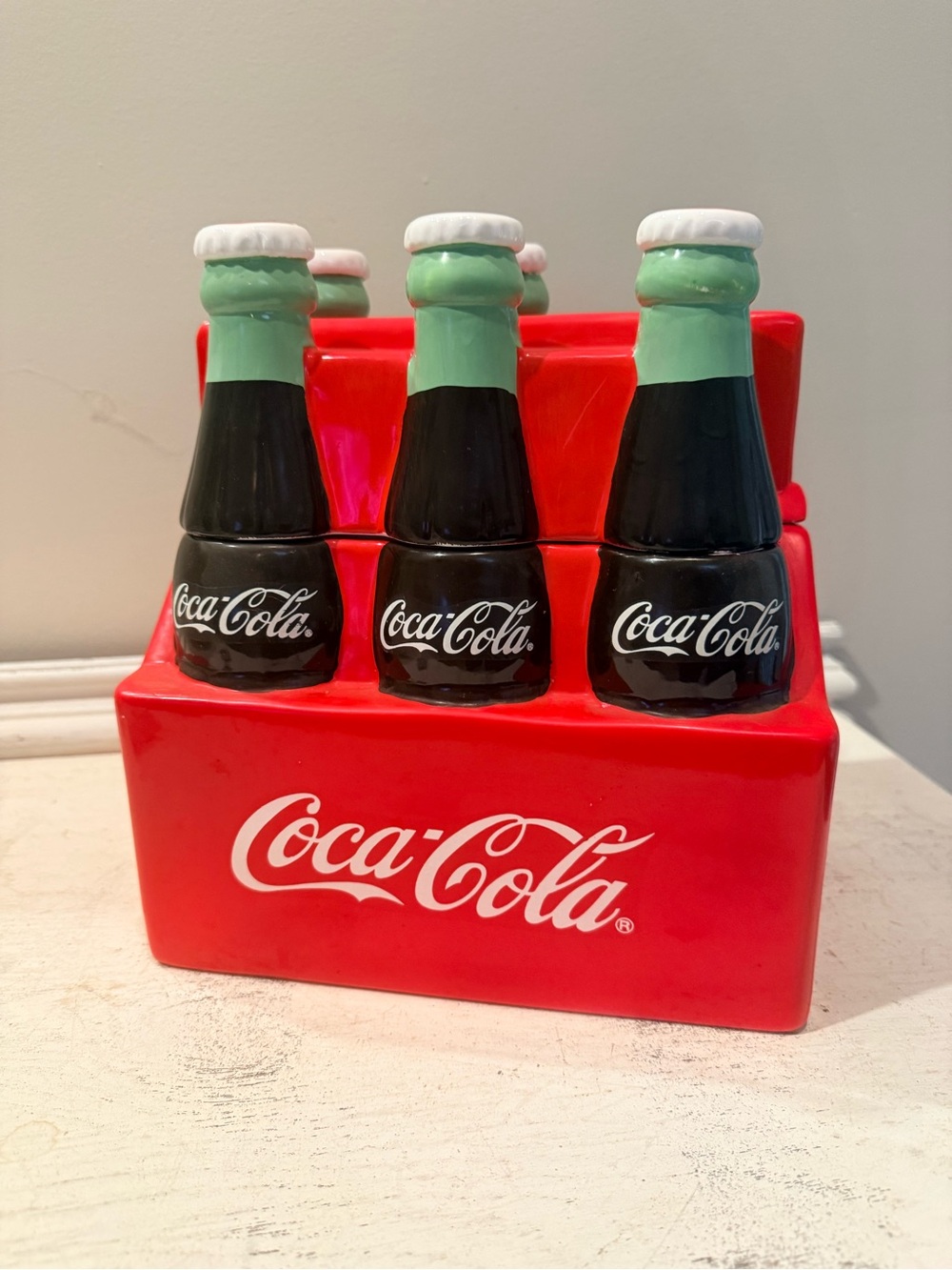Coca Cola Red, Black & Green Ceramic Bottle Crate Cookie Jar